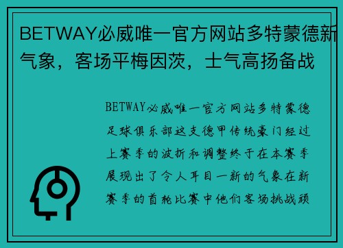 BETWAY必威唯一官方网站多特蒙德新气象，客场平梅因茨，士气高扬备战新征程